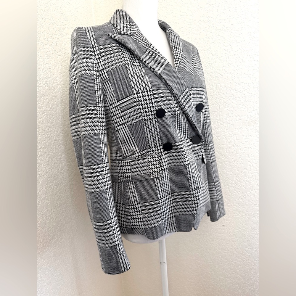 Bar III Women's Houndstooth Print Double Breasted Jacket Black Size 6